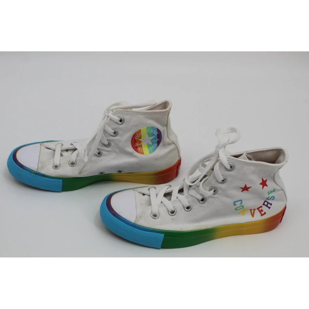 Converse Chuck Taylor All Star White Rainbow High Top Sneakers Womens Sz‎ 7